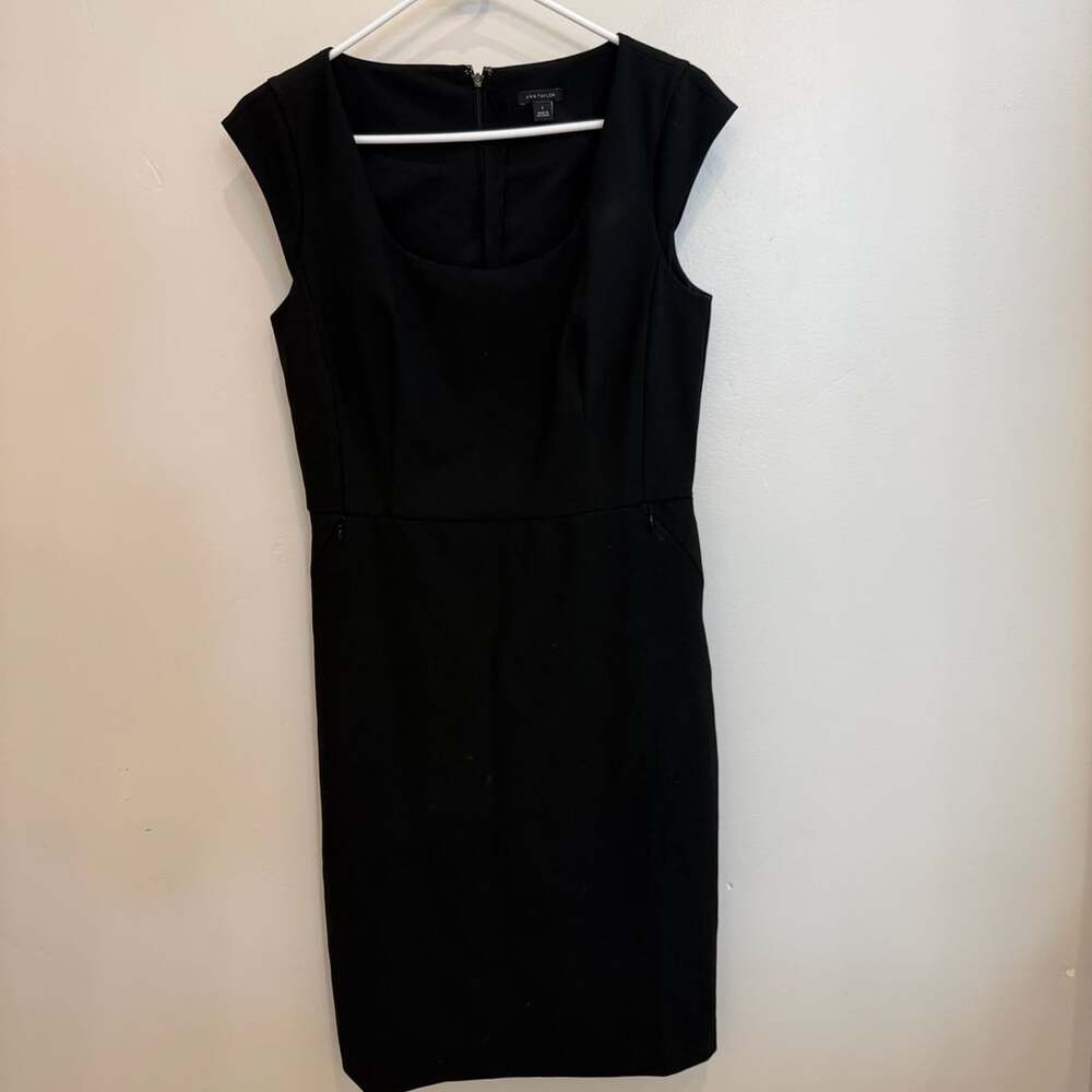 Ann Taylor Scoop Neck Dress Size 6 Black Cap Sleeve Work Sheath